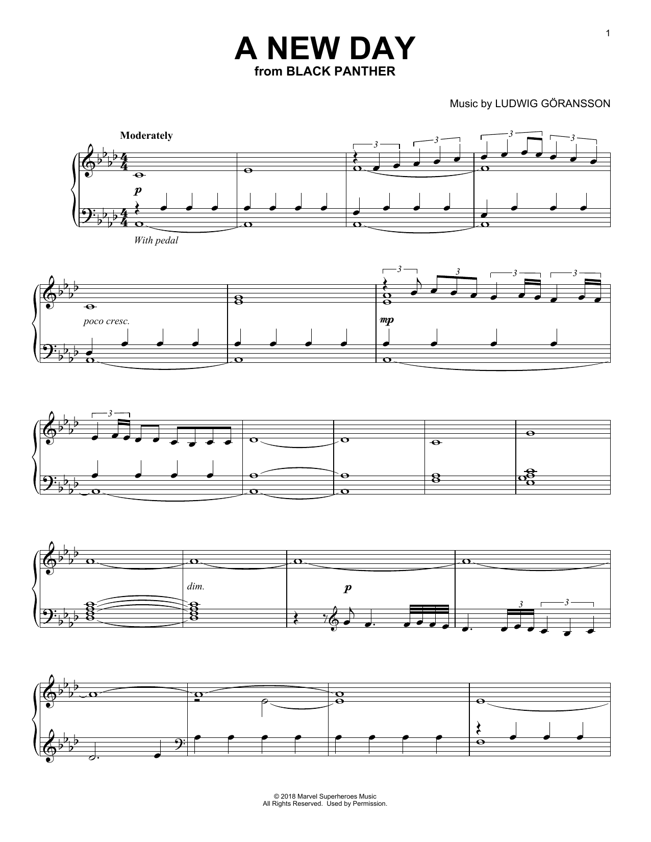 Ludwig Göransson A New Day (from Black Panther) sheet music notes and chords arranged for Piano Solo