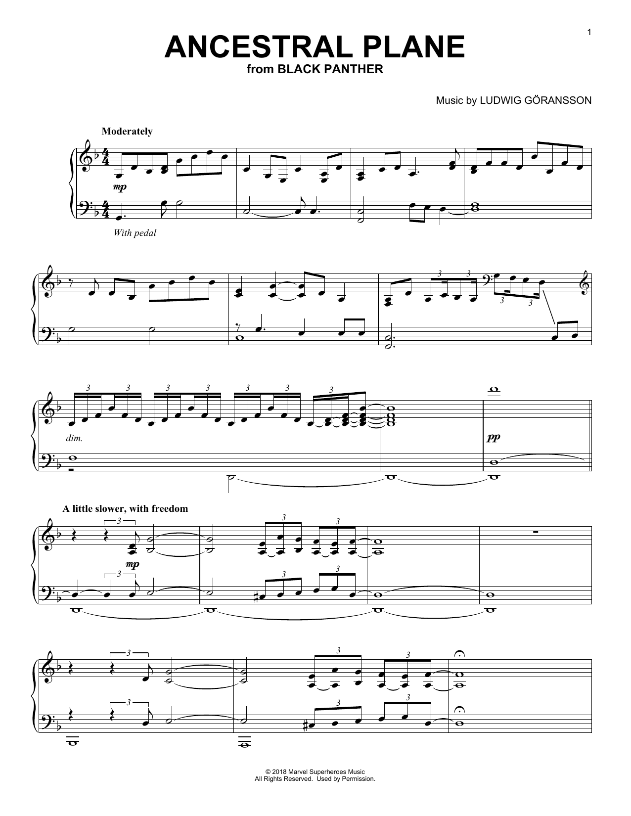 Ludwig Göransson Ancestral Plane (from Black Panther) sheet music notes and chords arranged for Piano Solo