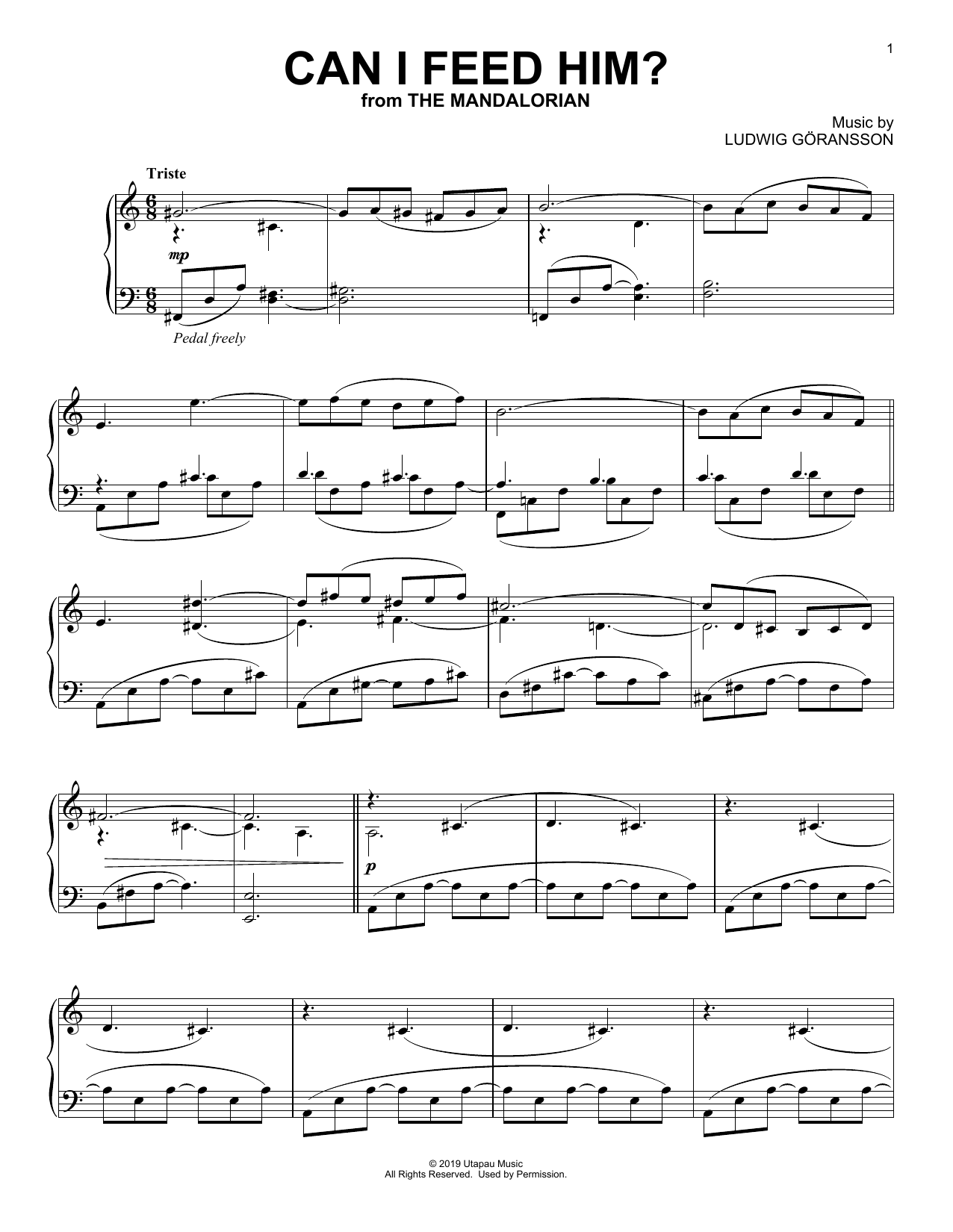 Ludwig Göransson Can I Feed Him? (from Star Wars: The Mandalorian) sheet music notes and chords arranged for Piano Solo