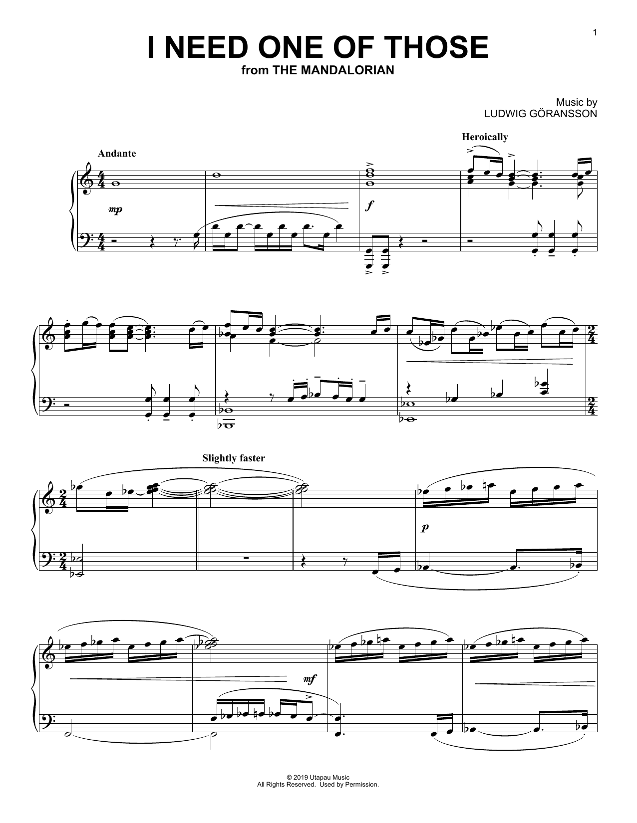Ludwig Göransson I Need One Of Those (from Star Wars: The Mandalorian) sheet music notes and chords arranged for Piano Solo
