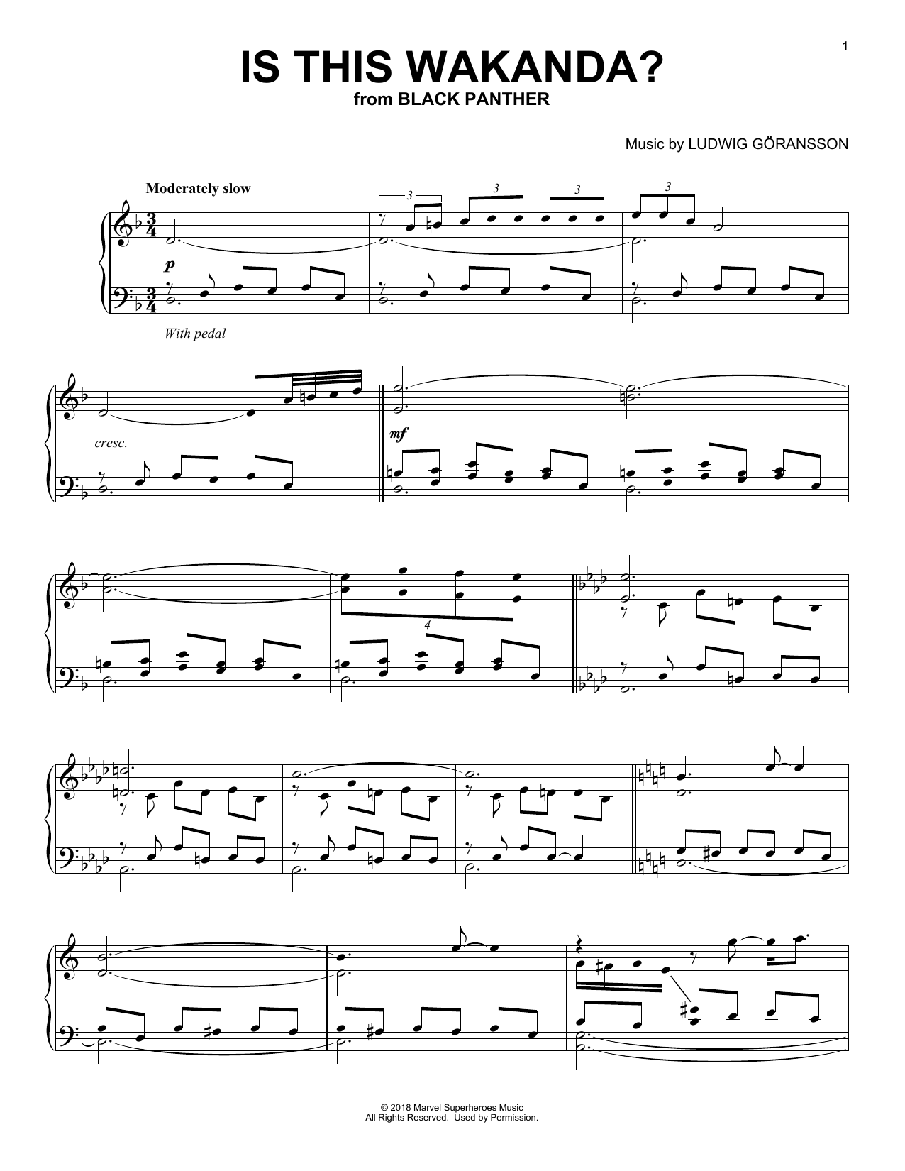 Ludwig Göransson Is This Wakanda? (from Black Panther) sheet music notes and chords arranged for Piano Solo
