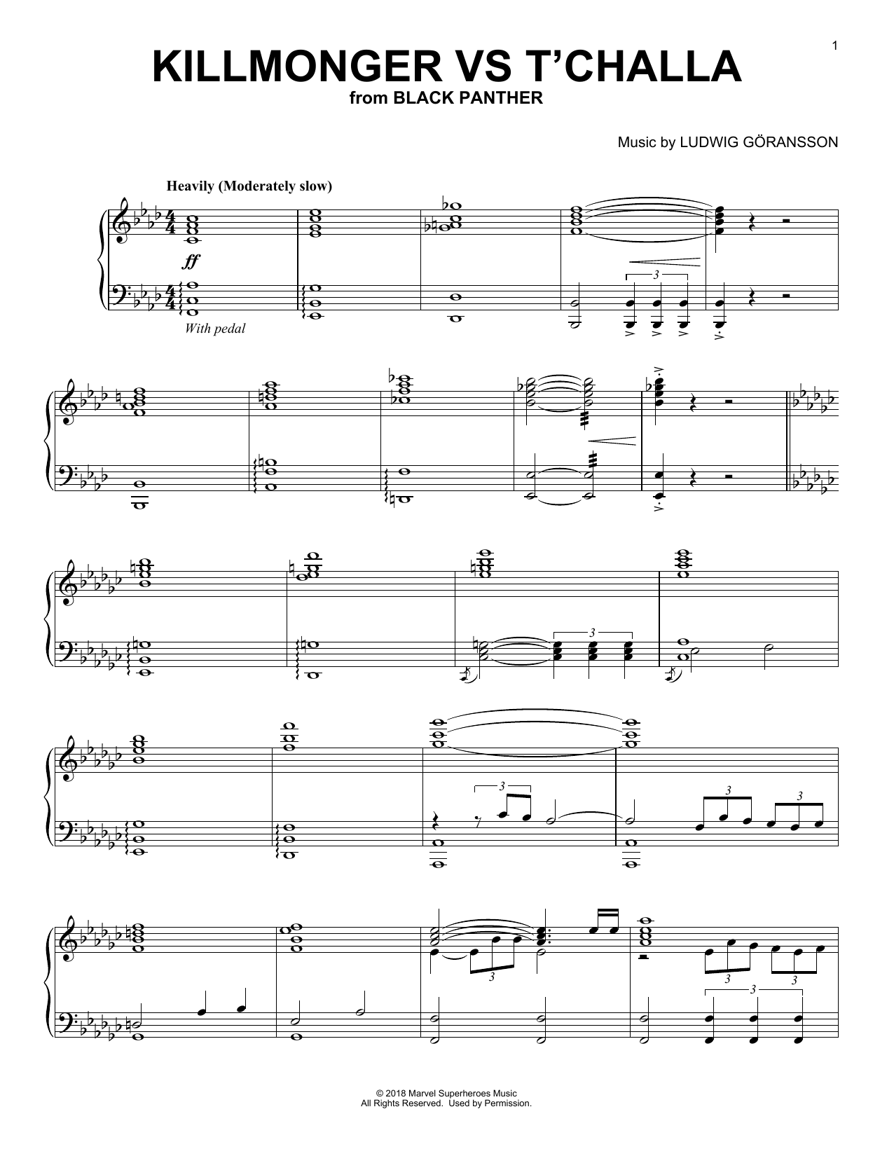 Ludwig Göransson Killmonger Vs T'Challa (from Black Panther) sheet music notes and chords arranged for Piano Solo