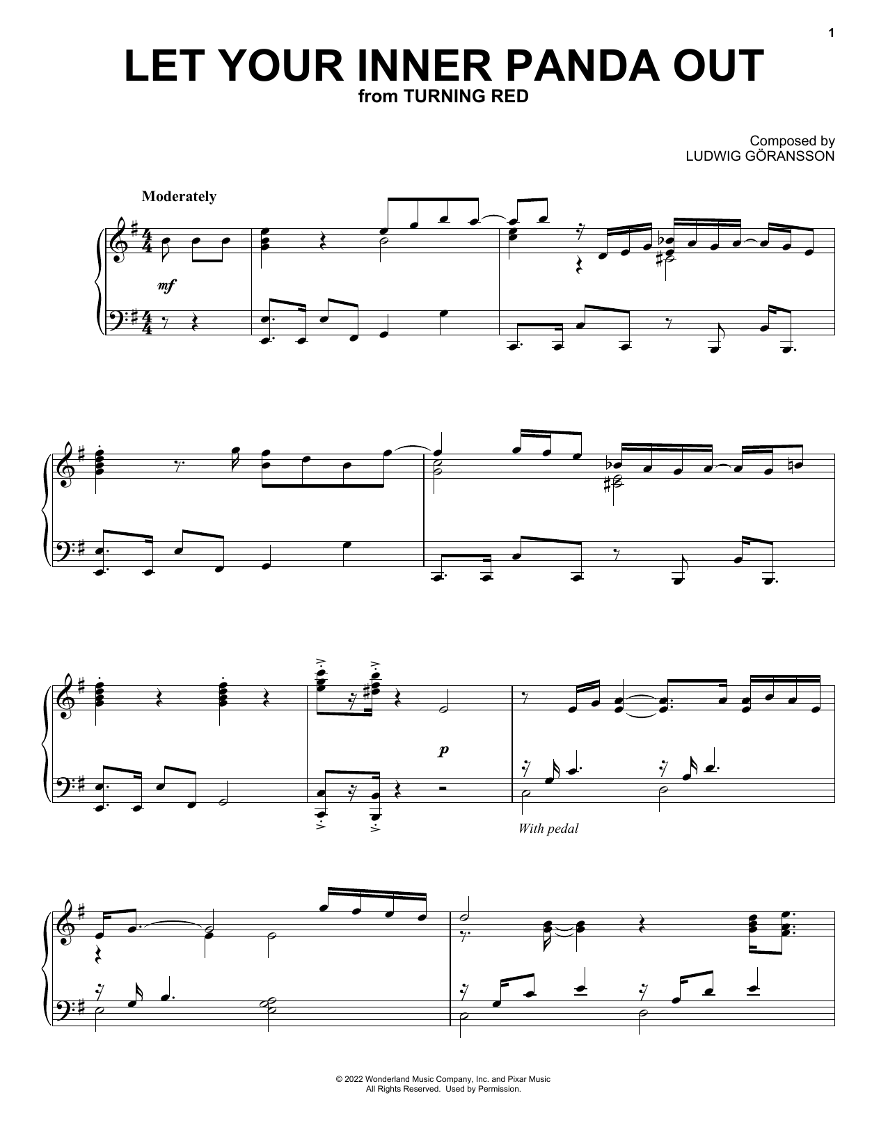 Ludwig Göransson Let Your Inner Panda Out (from Turning Red) sheet music notes and chords arranged for Piano Solo