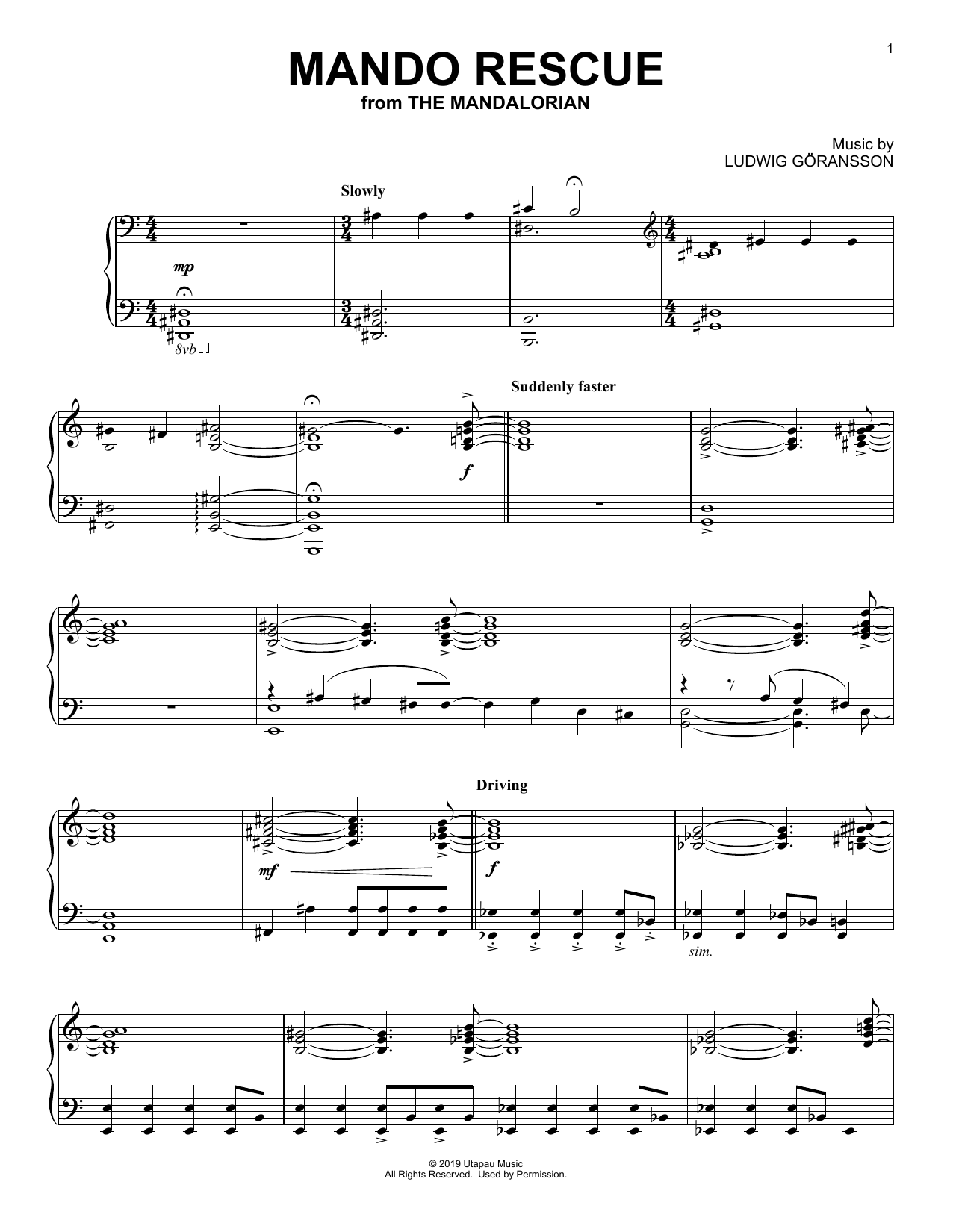 Ludwig Göransson Mando Rescue (from Star Wars: The Mandalorian) sheet music notes and chords arranged for Piano Solo