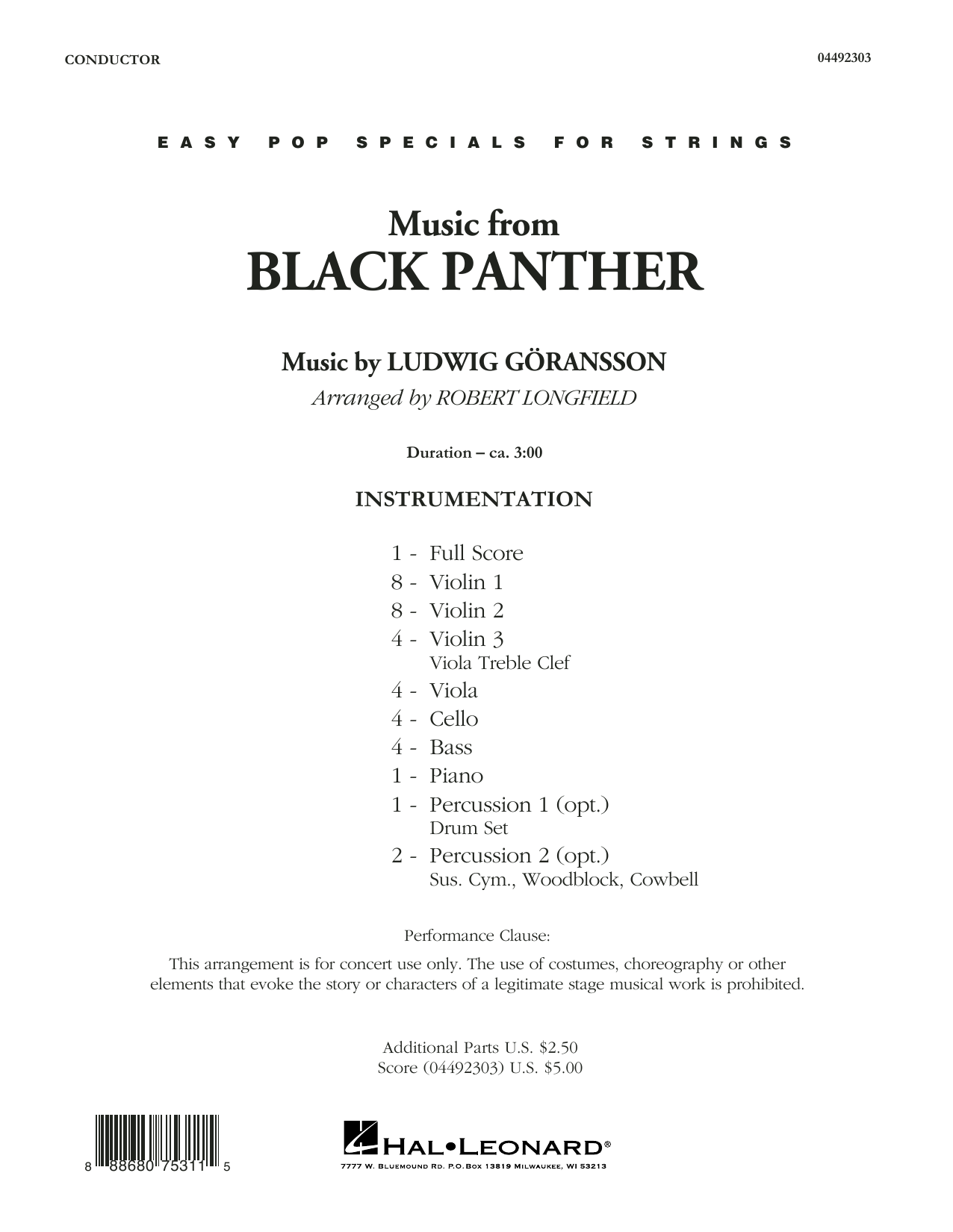 Ludwig Göransson Music from Black Panther (arr. Robert Longfield) - Conductor Score (Full Score) sheet music notes and chords arranged for Orchestra