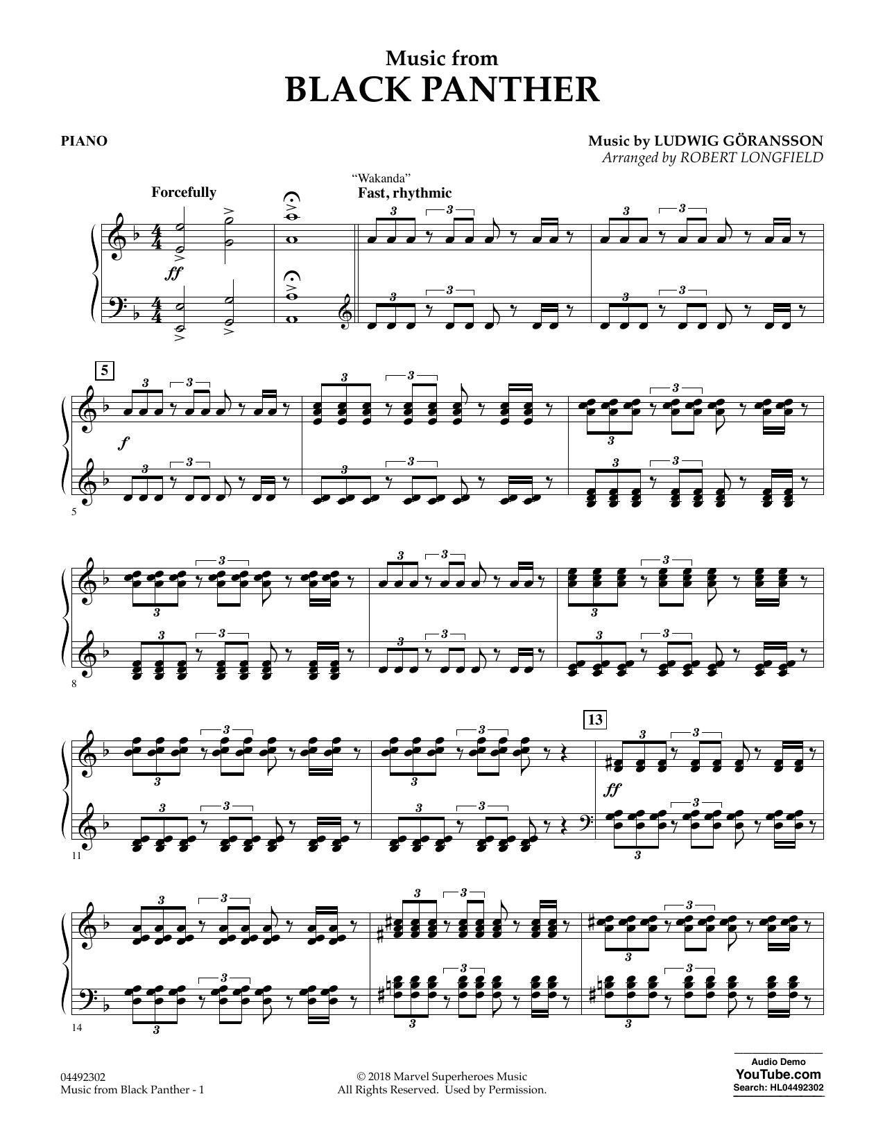 Ludwig Göransson Music from Black Panther (arr. Robert Longfield) - Piano sheet music notes and chords arranged for Orchestra