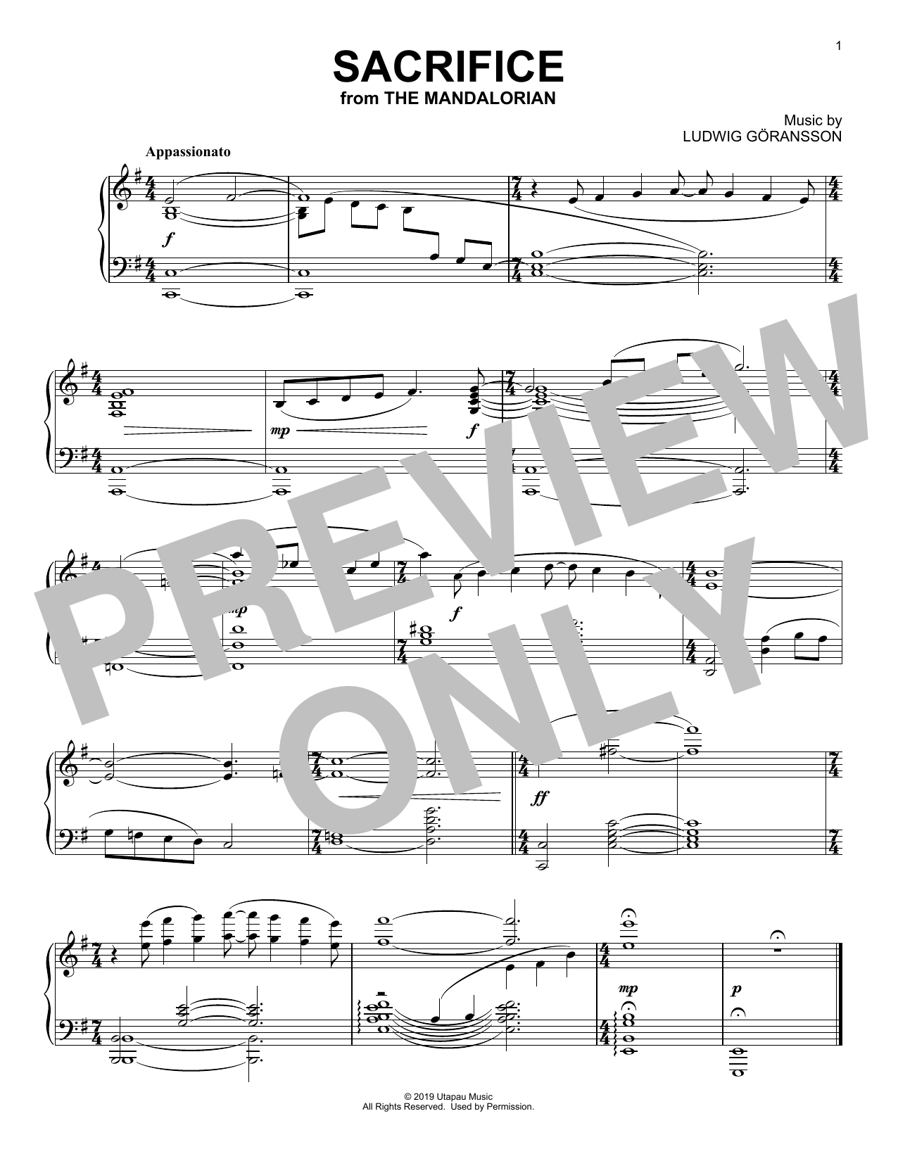 Ludwig Göransson Sacrifice (from Star Wars: The Mandalorian) sheet music notes and chords arranged for Piano Solo
