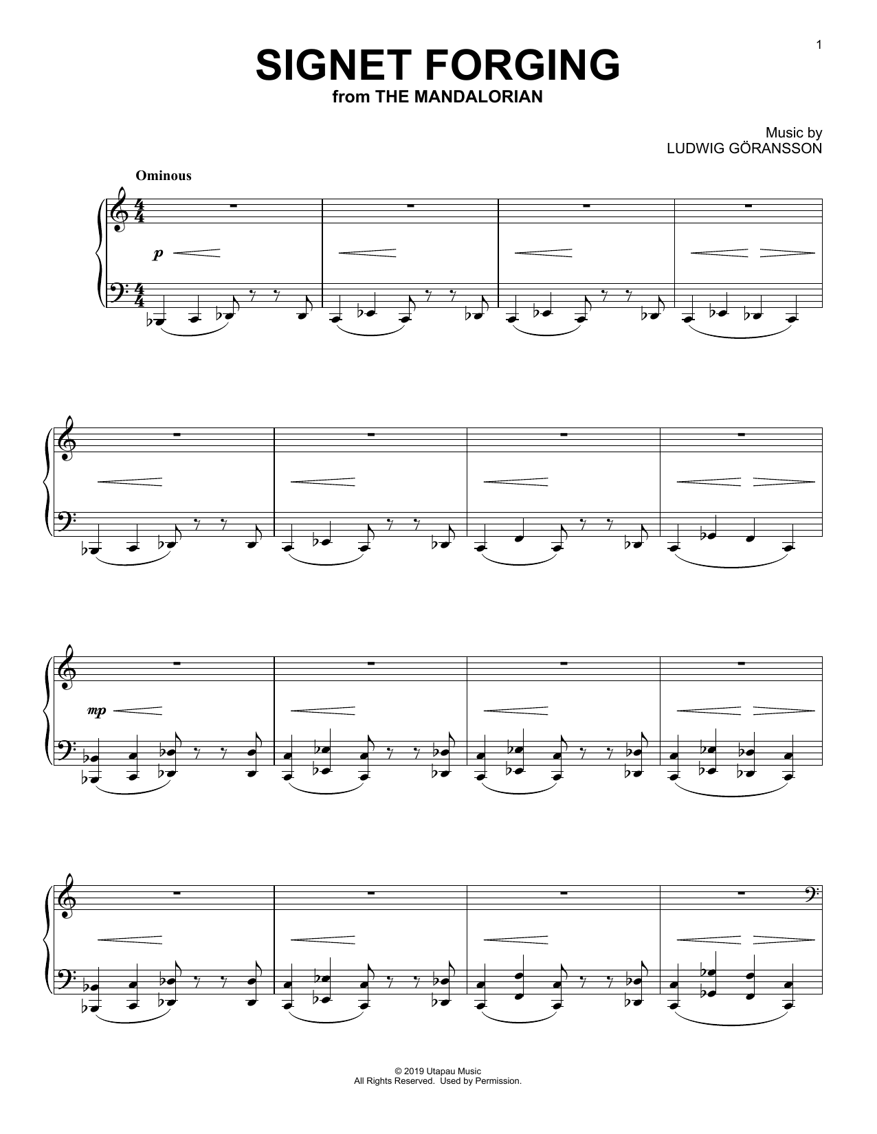 Ludwig Göransson Signet Forging (from Star Wars: The Mandalorian) sheet music notes and chords arranged for Piano Solo