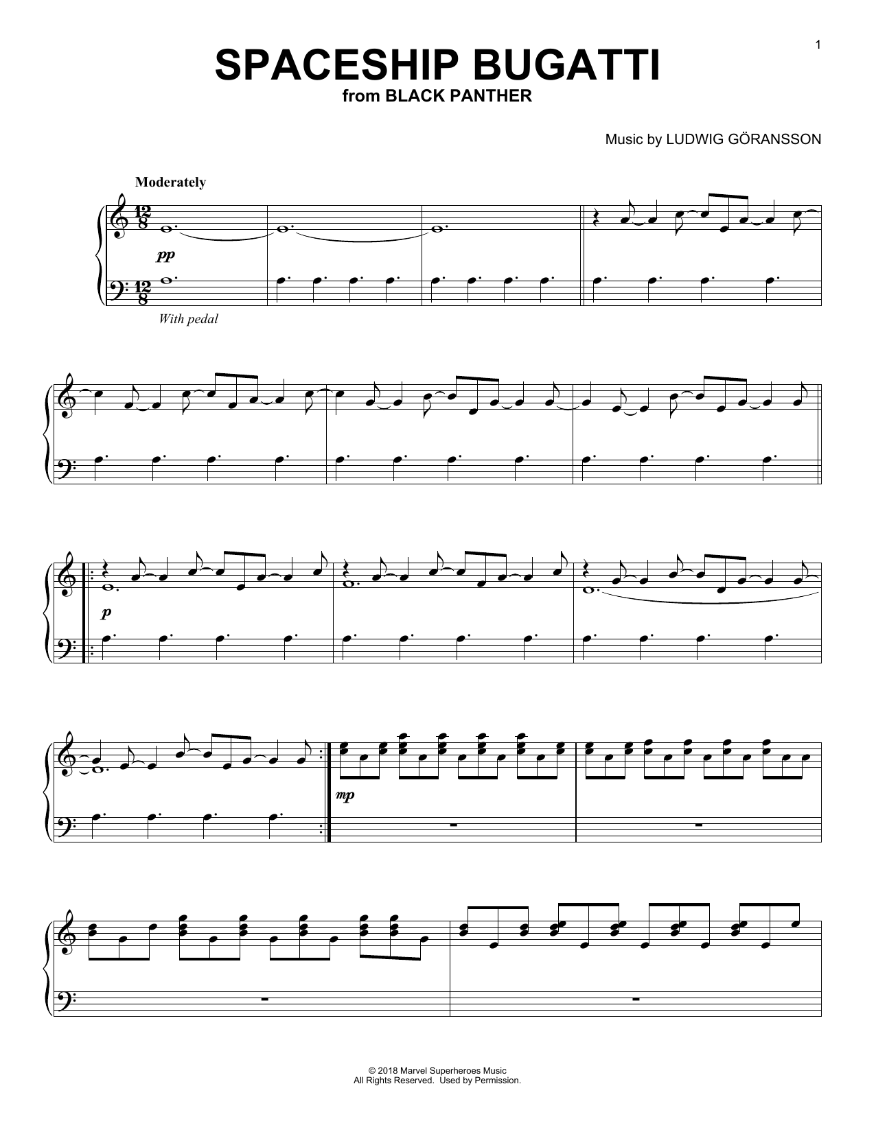 Ludwig Göransson Spaceship Bugatti (from Black Panther) sheet music notes and chords arranged for Piano Solo