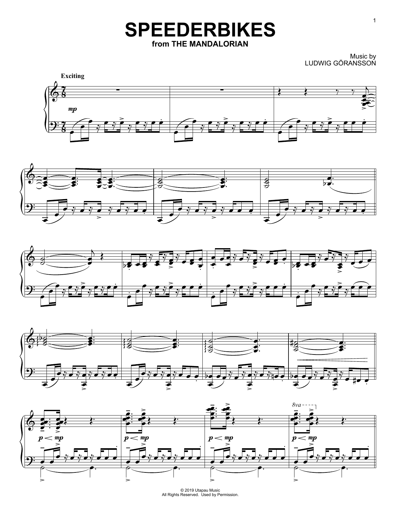 Ludwig Göransson Speederbikes (from Star Wars: The Mandalorian) sheet music notes and chords arranged for Piano Solo