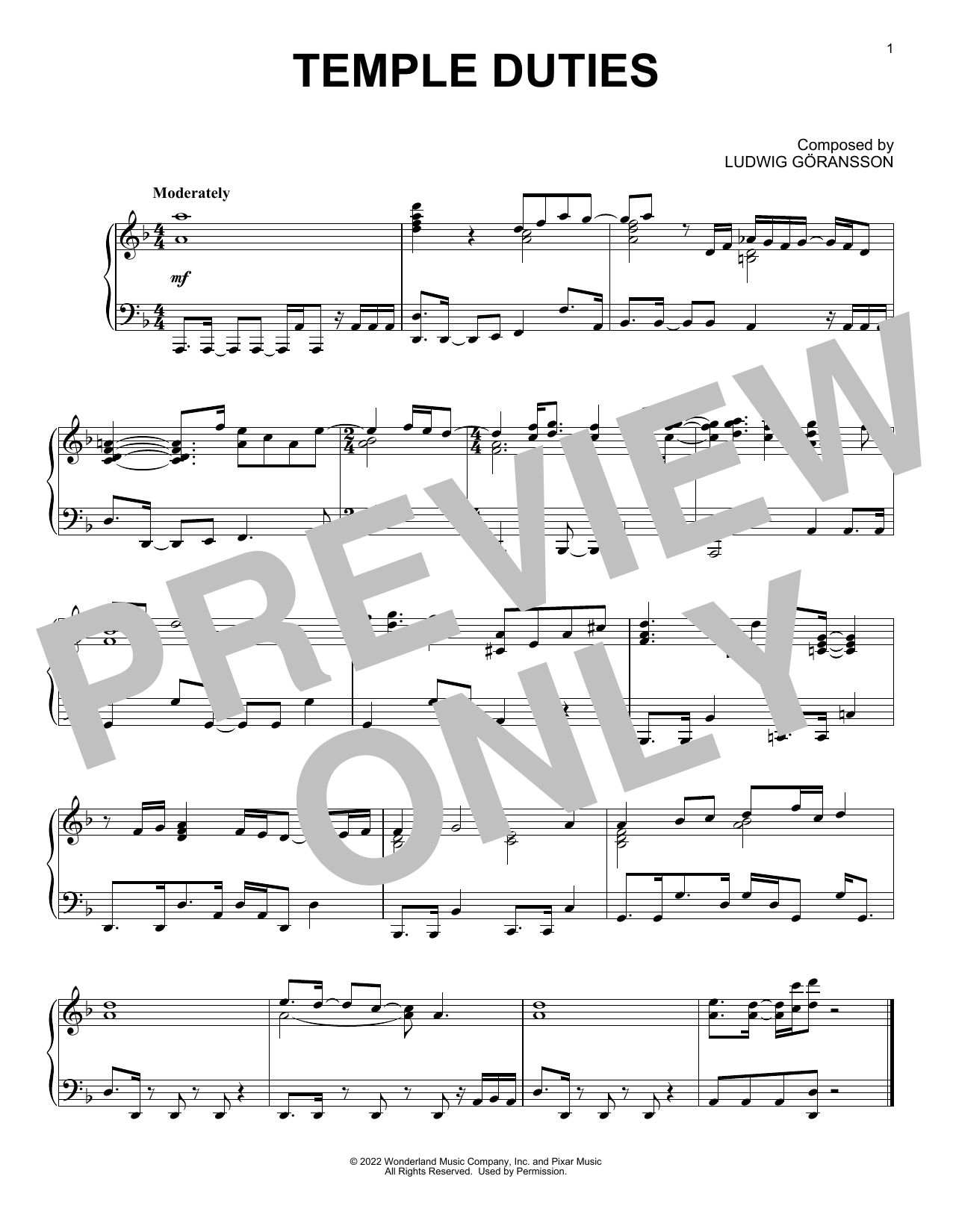 Ludwig Göransson Temple Duties (from Turning Red) sheet music notes and chords arranged for Piano Solo