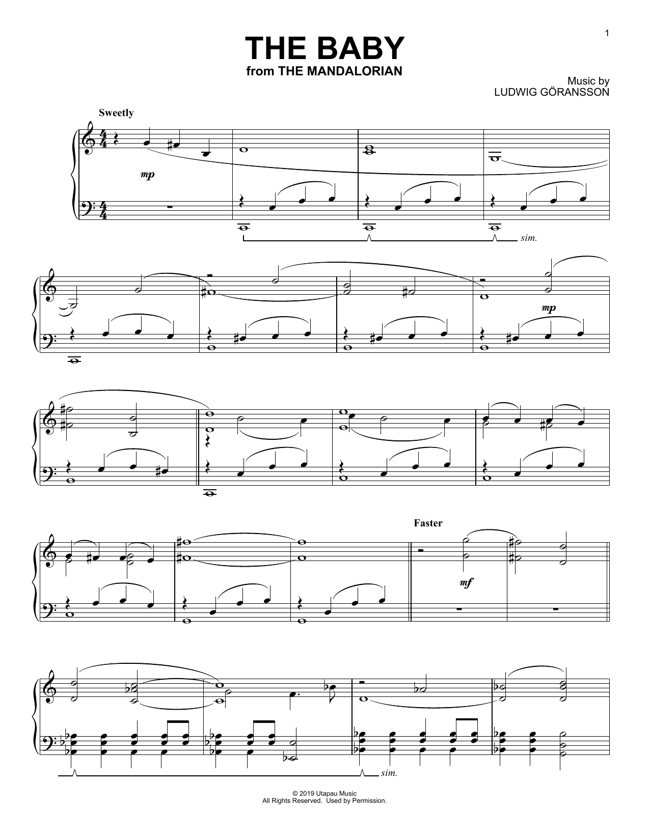 Ludwig Göransson The Baby (from Star Wars: The Mandalorian) sheet music notes and chords arranged for Piano Solo