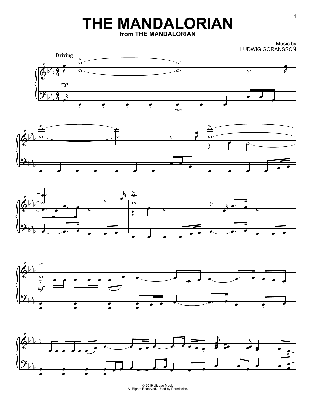 Ludwig Göransson The Mandalorian (from Star Wars: The Mandalorian) sheet music notes and chords arranged for Easy Piano
