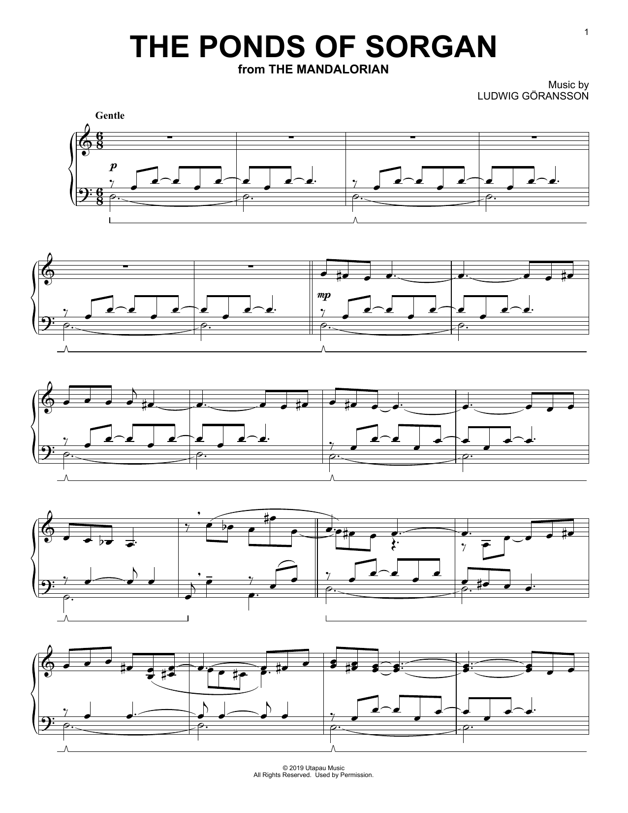 Ludwig Göransson The Ponds Of Sorgan (from Star Wars: The Mandalorian) sheet music notes and chords arranged for Piano Solo