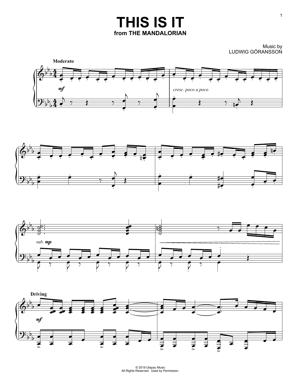 Ludwig Göransson This Is It (from Star Wars: The Mandalorian) sheet music notes and chords arranged for Piano Solo