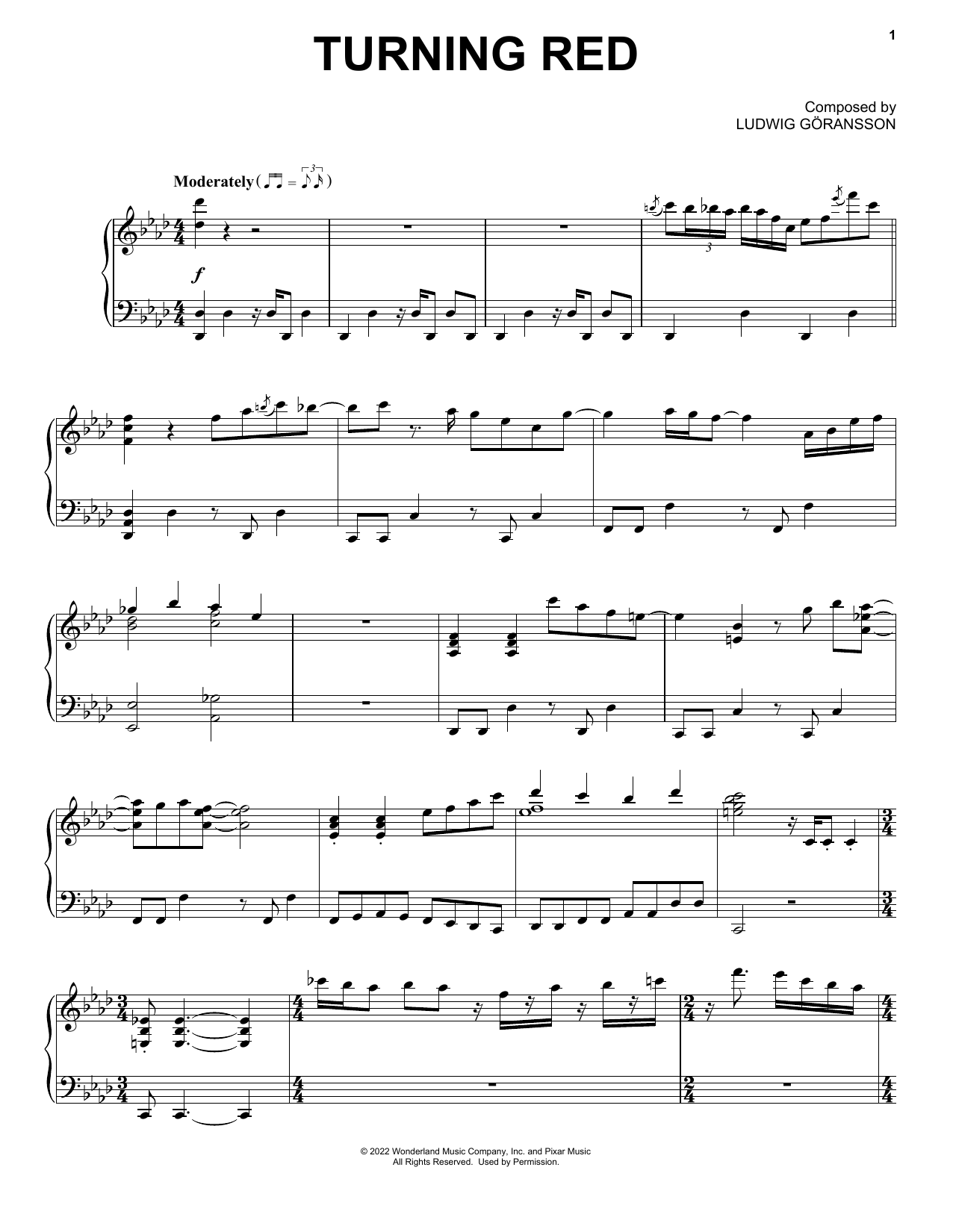 Ludwig Göransson Turning Red (from Turning Red) sheet music notes and chords arranged for Piano Solo