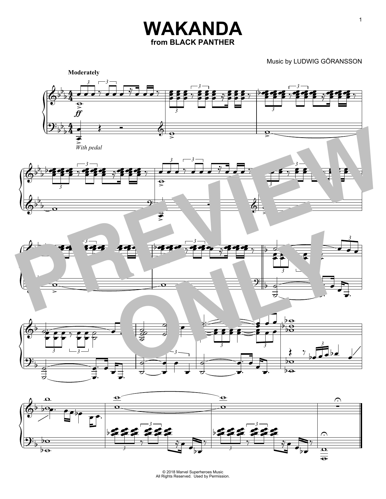 Ludwig Göransson Wakanda (from Black Panther) sheet music notes and chords arranged for Easy Piano