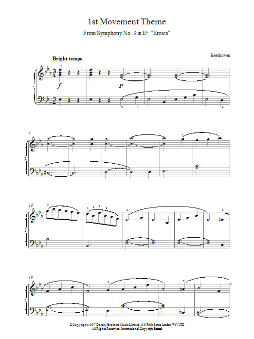 Ludwig van Beethoven 1st Movement Theme From Eroica sheet music notes and chords arranged for Piano Solo