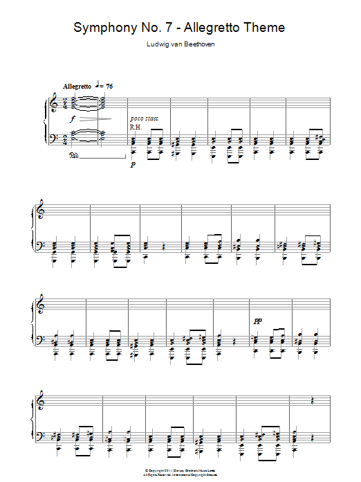Ludwig van Beethoven 2nd Movement Theme - Allegretto (from Symphony No.7) sheet music notes and chords arranged for Piano Solo