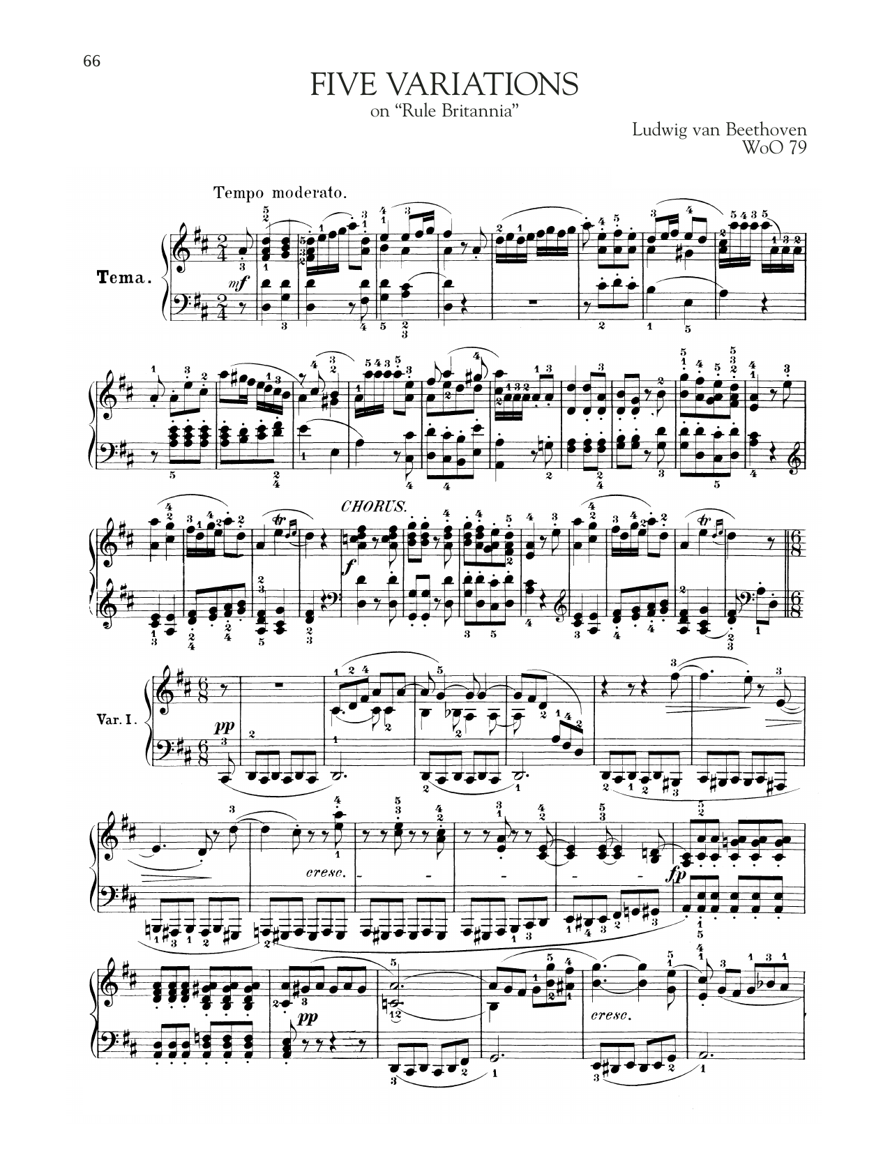 Ludwig van Beethoven 5 Variations On Rule Britannia, WoO 79 sheet music notes and chords arranged for Piano Solo