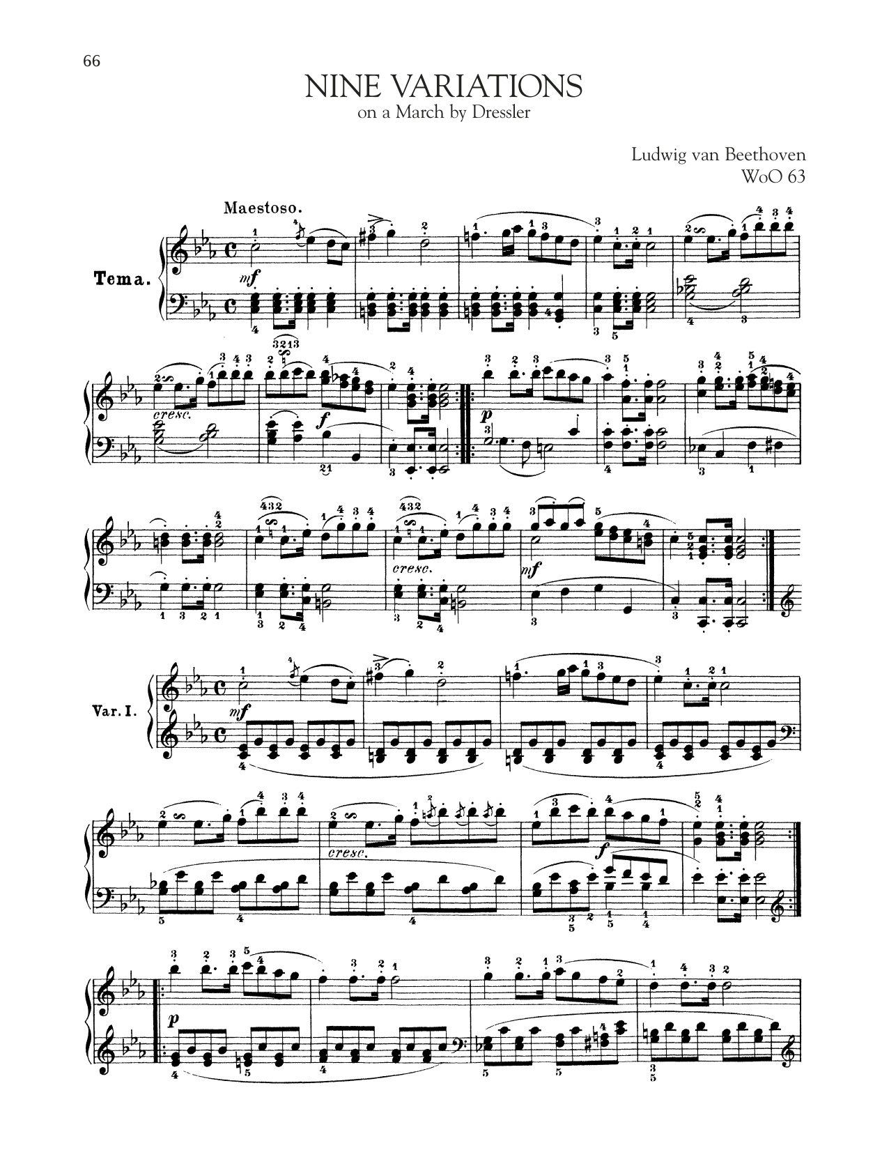 Ludwig van Beethoven 9 Variations On A March By Dressler, WoO 63 sheet music notes and chords arranged for Piano Solo