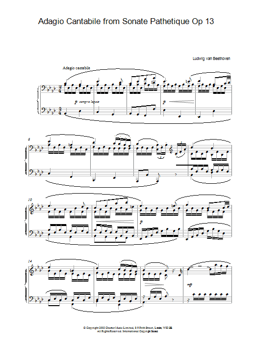 Ludwig van Beethoven Adagio Cantabile from Sonate Pathetique Op 13 sheet music notes and chords arranged for Piano Solo