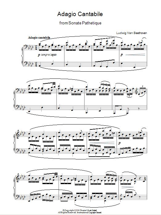 Ludwig van Beethoven Adagio Cantabile From Sonate Pathetique Op. 13, Theme From The Second Movement sheet music notes and chords arranged for Piano Solo