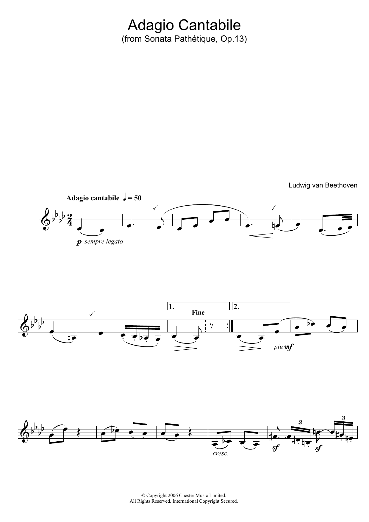 Ludwig van Beethoven Adagio Cantabile from Sonate Pathetique Op.13 sheet music notes and chords arranged for Clarinet Solo