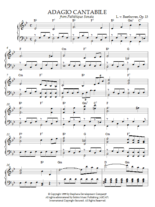 Ludwig van Beethoven Adagio Cantabile, Op. 13 sheet music notes and chords arranged for Tenor Sax Solo