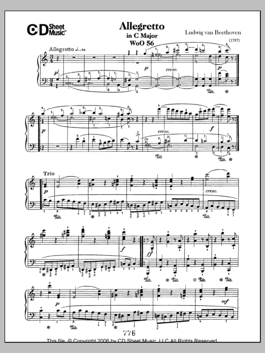 Ludwig van Beethoven Allegretto In C Major, Woo 56 sheet music notes and chords arranged for Piano Solo