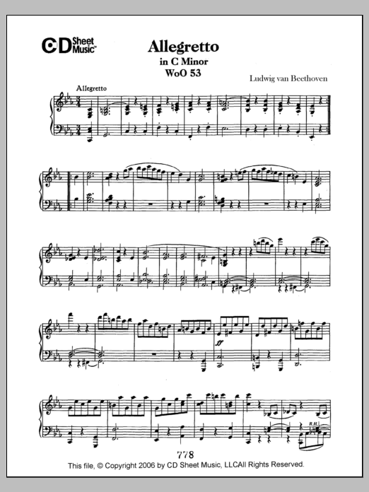 Ludwig van Beethoven Allegretto In C Minor, Woo 53 sheet music notes and chords arranged for Piano Solo