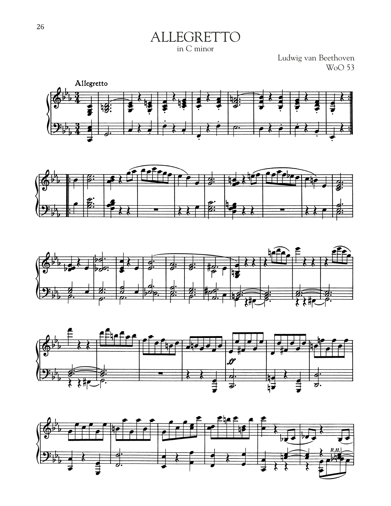 Ludwig van Beethoven Allegretto, WoO 53 sheet music notes and chords arranged for Piano Solo
