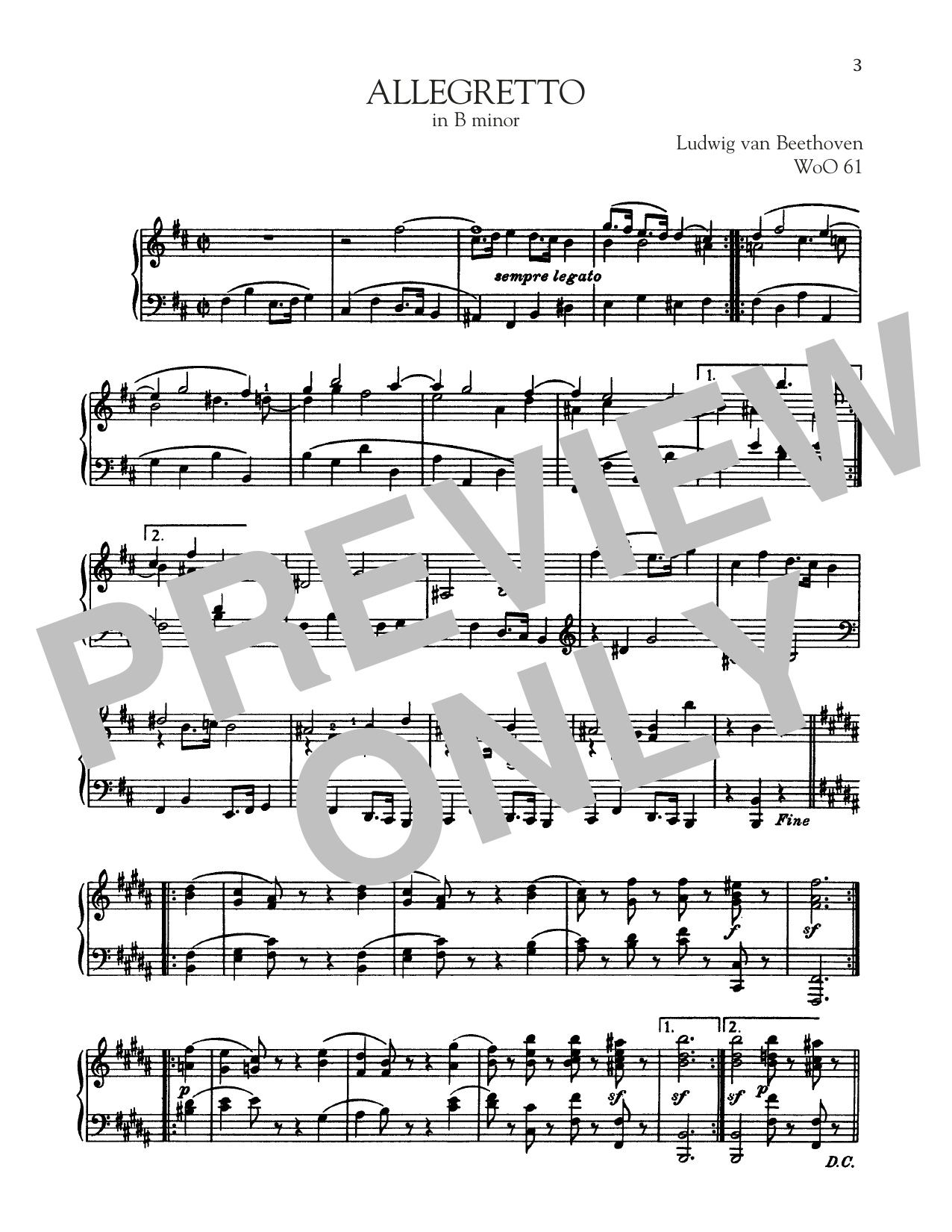 Ludwig van Beethoven Allegretto, WoO 61 sheet music notes and chords arranged for Piano Solo