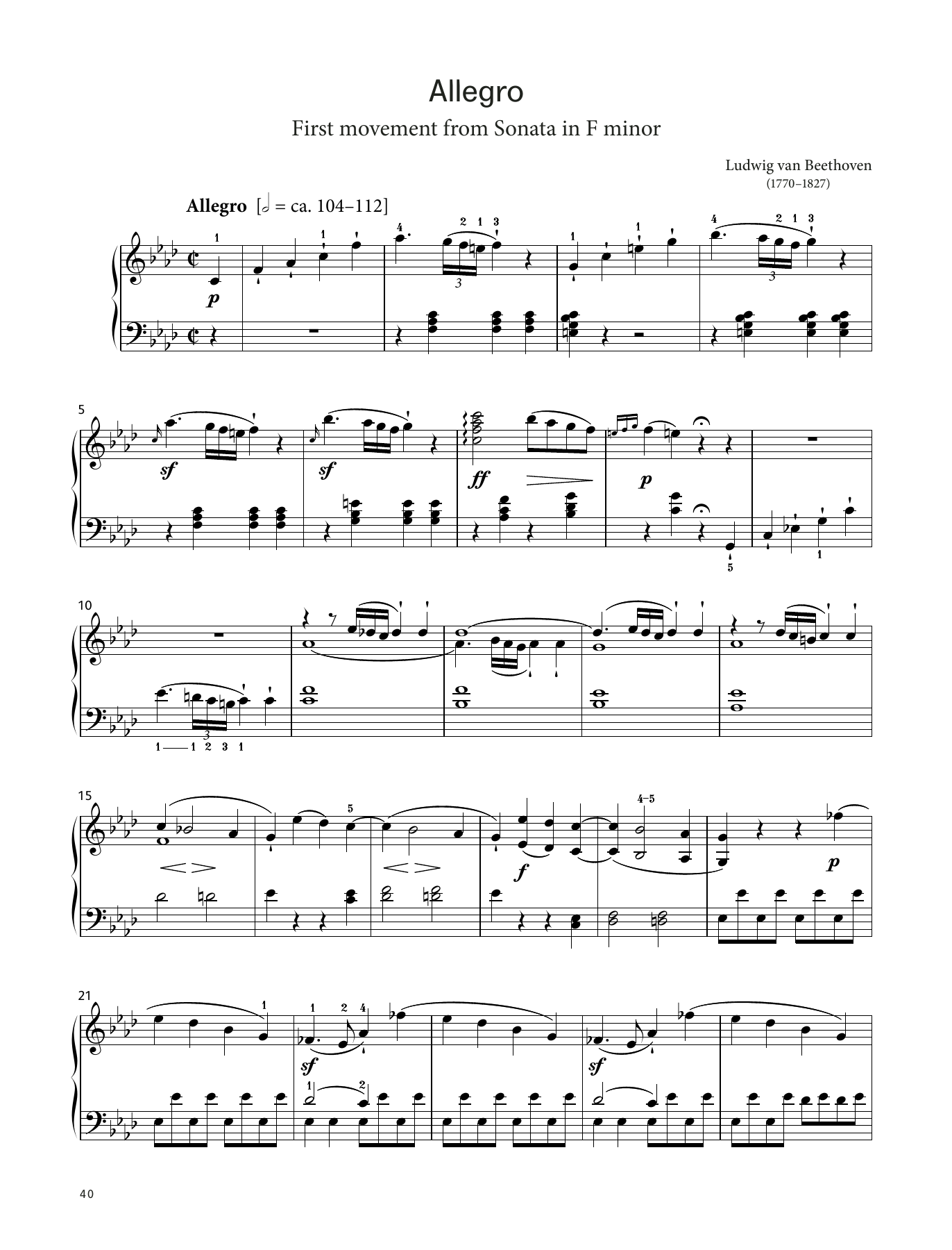 Ludwig Van Beethoven Allegro, Op. 2 No. 1 (LCME Piano 2018 Grade 8 List A) sheet music notes and chords arranged for Piano Solo