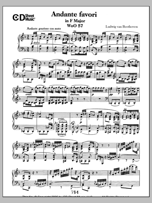 Ludwig van Beethoven Andante Favori in F Major, WoO 57 sheet music notes and chords arranged for Piano Solo