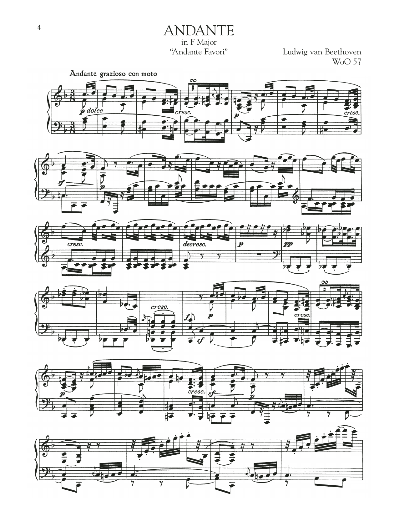 Ludwig van Beethoven Andante Favori, WoO 57 sheet music notes and chords arranged for Piano Solo