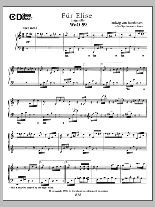 Ludwig van Beethoven Bagatelle, Fur Elise, Woo 59 sheet music notes and chords arranged for Piano Solo