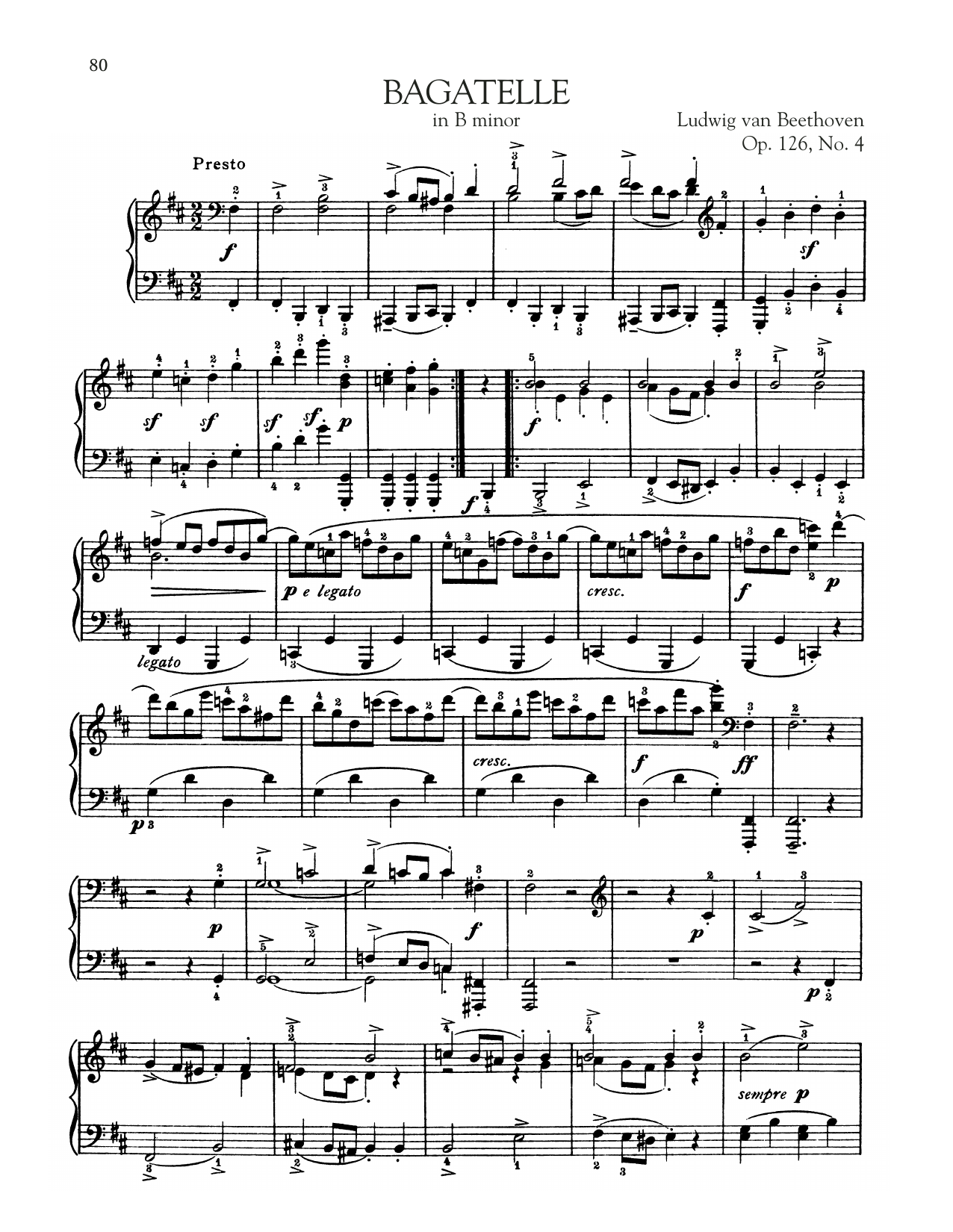 Ludwig van Beethoven Bagatelle In B Minor, Op. 126, No. 4 sheet music notes and chords arranged for Piano Solo