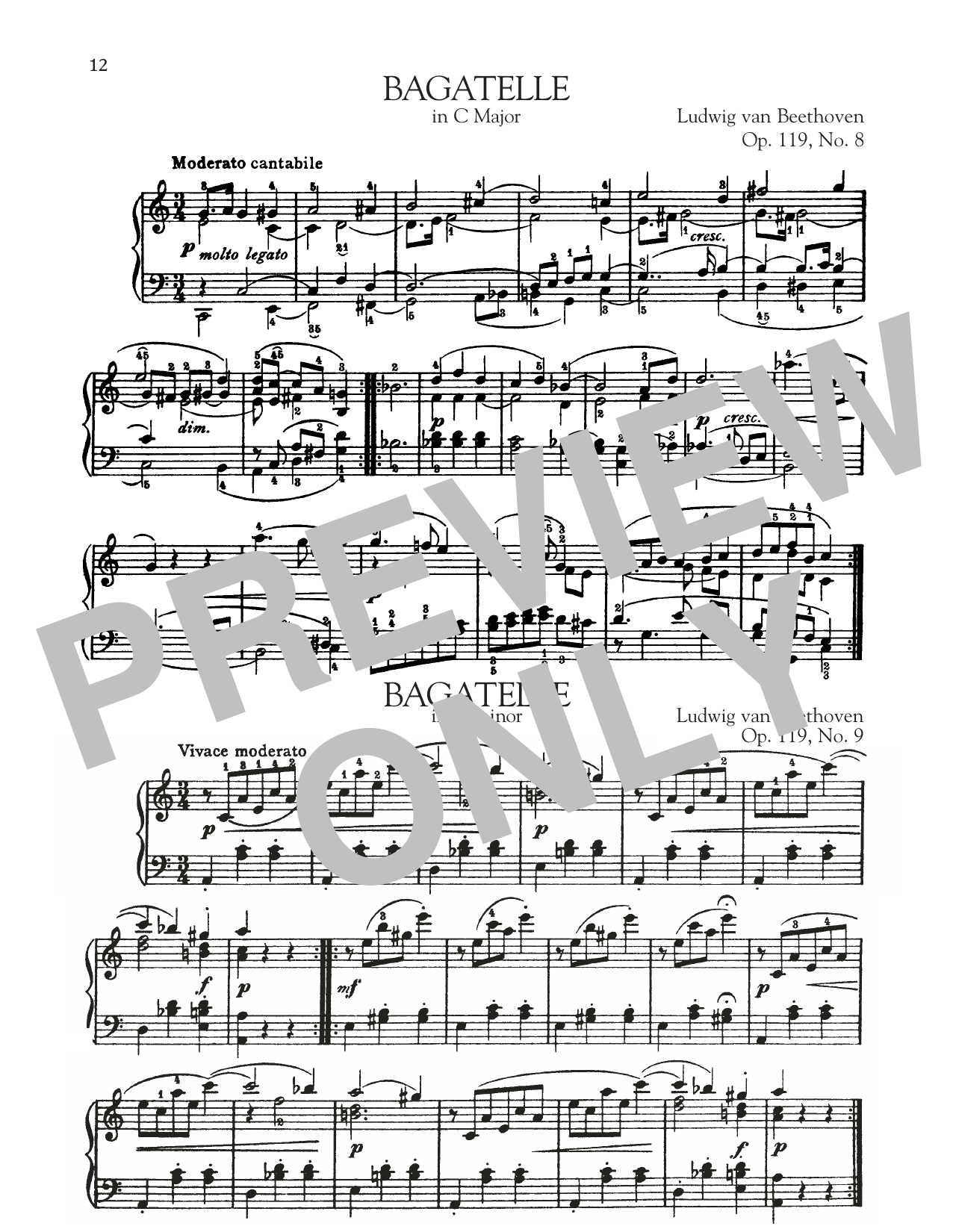 Ludwig van Beethoven Bagatelle In C Major, Op. 119, No. 8 sheet music notes and chords arranged for Piano Solo