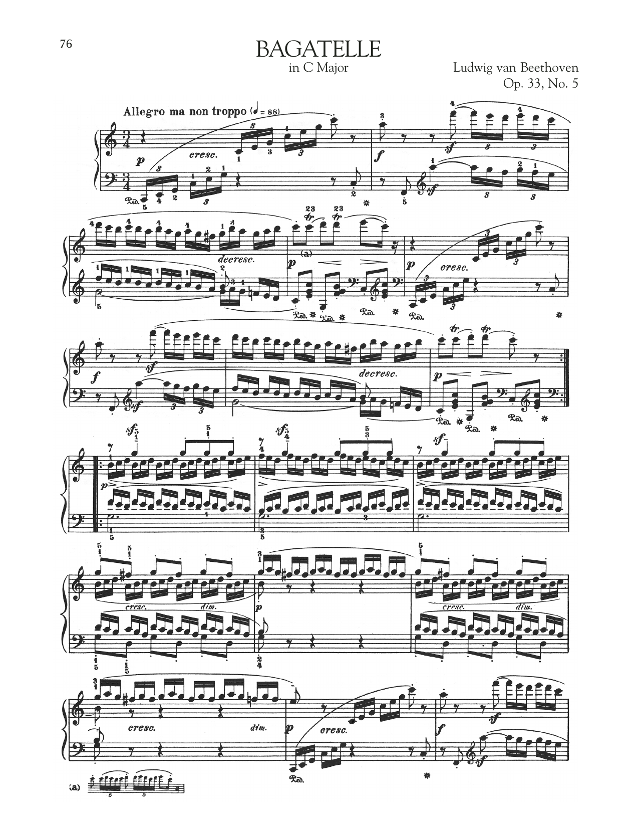 Ludwig van Beethoven Bagatelle In C Major, Op. 33, No. 5 sheet music notes and chords arranged for Piano Solo