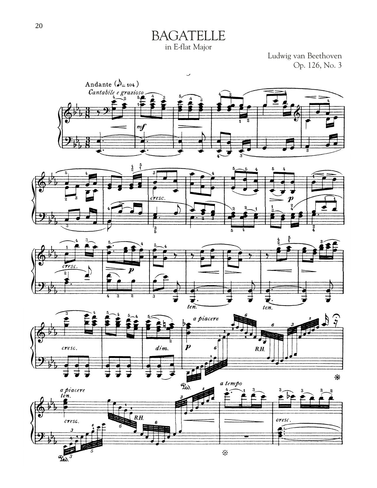 Ludwig van Beethoven Bagatelle In E-Flat Major, Op. 126, No. 3 sheet music notes and chords arranged for Piano Solo