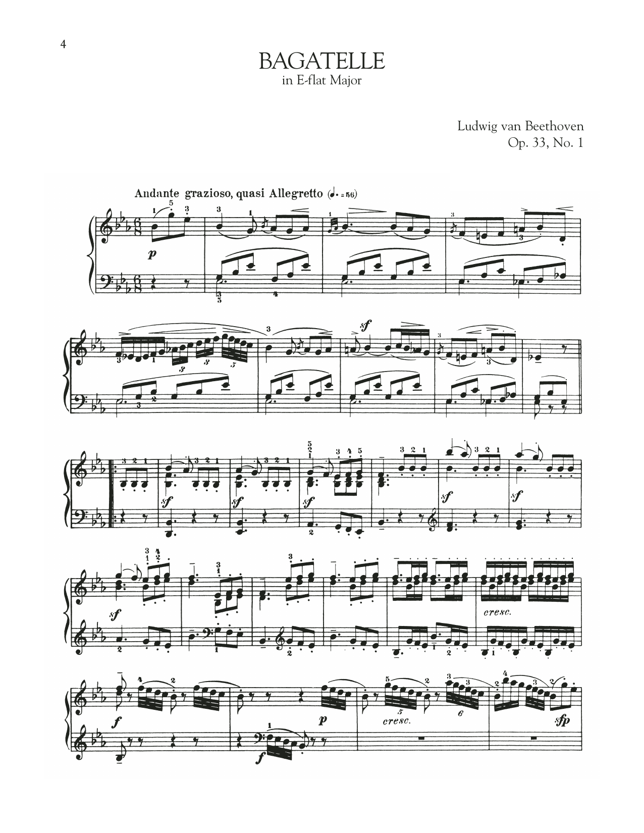 Ludwig van Beethoven Bagatelle In E-Flat Major, Op. 33, No. 1 sheet music notes and chords arranged for Piano Solo