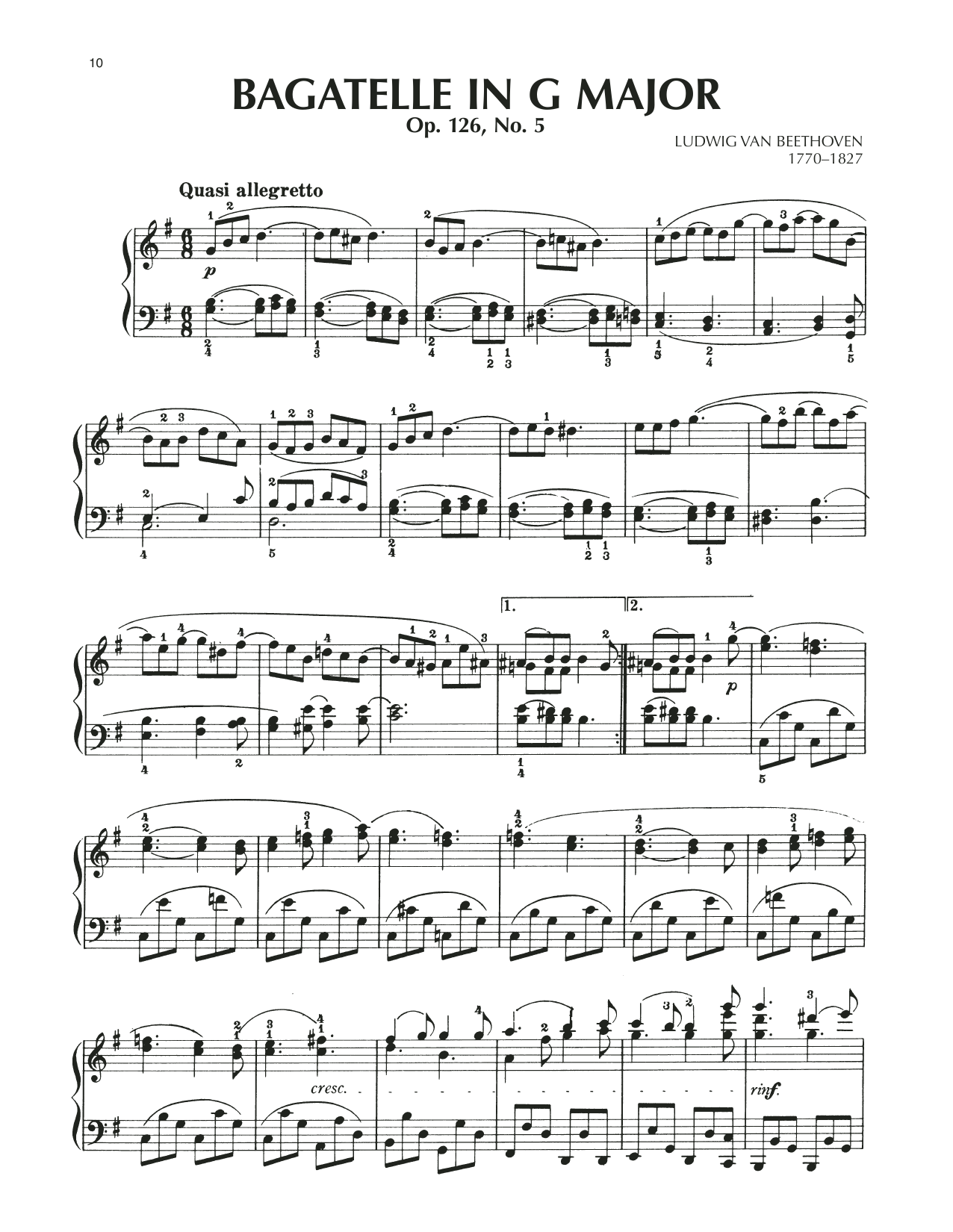 Ludwig van Beethoven Bagatelle In G Major, Op. 126, No. 5 sheet music notes and chords arranged for Piano Solo