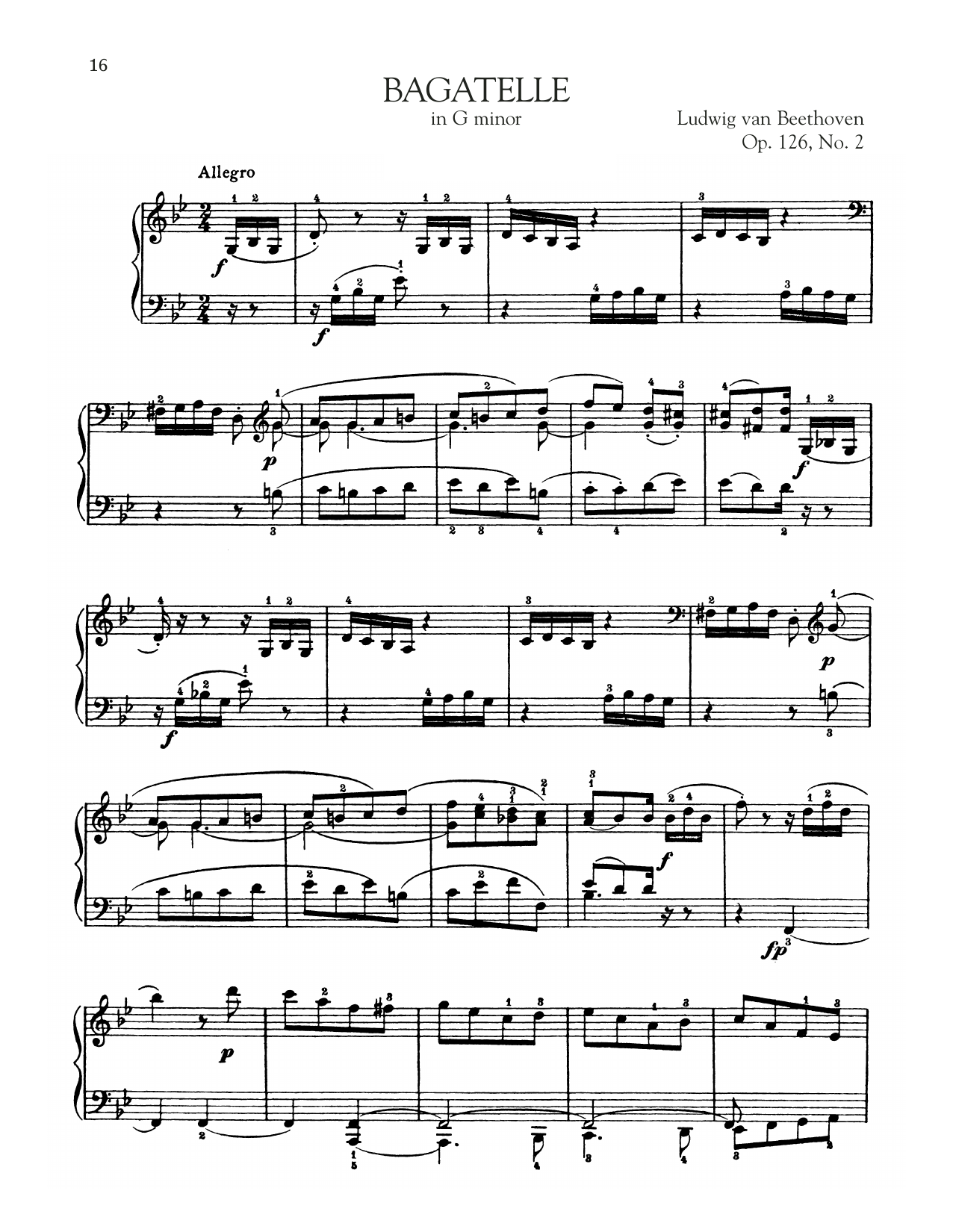 Ludwig van Beethoven Bagatelle In G Minor, Op. 126, No. 2 sheet music notes and chords arranged for Piano Solo