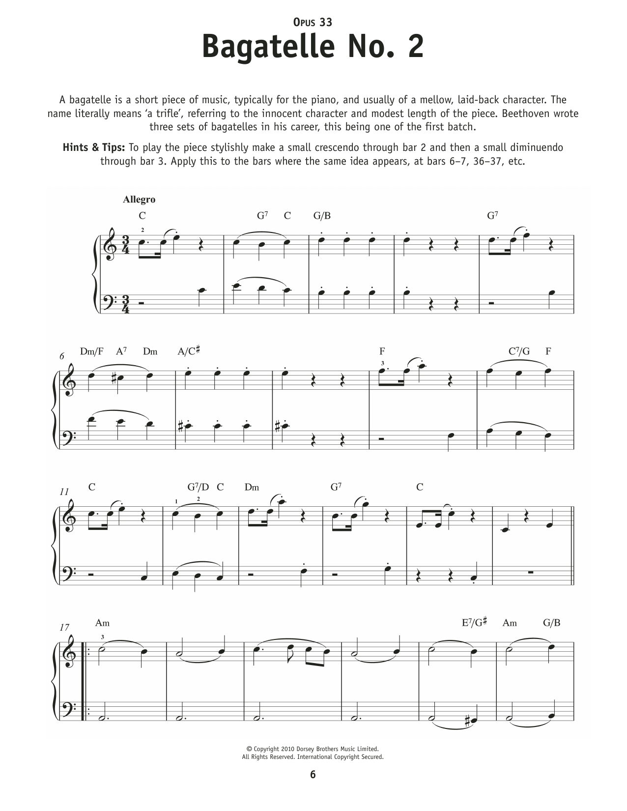 Ludwig Van Beethoven Bagatelle sheet music notes and chords arranged for Really Easy Piano
