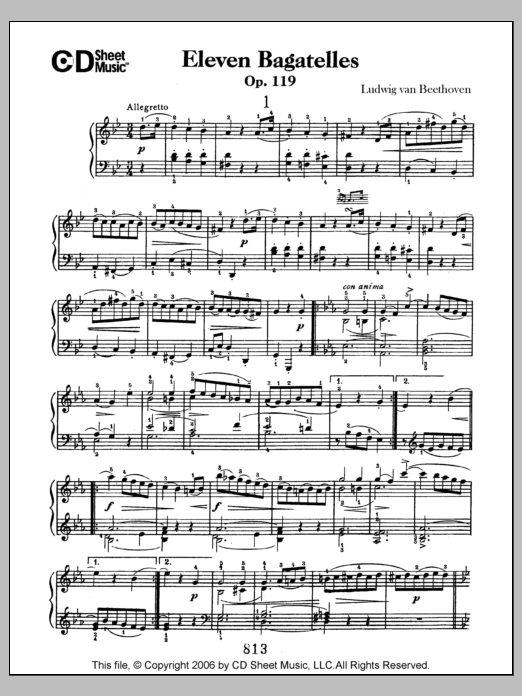 Ludwig van Beethoven Bagatelles (11), Op. 119 sheet music notes and chords arranged for Piano Solo