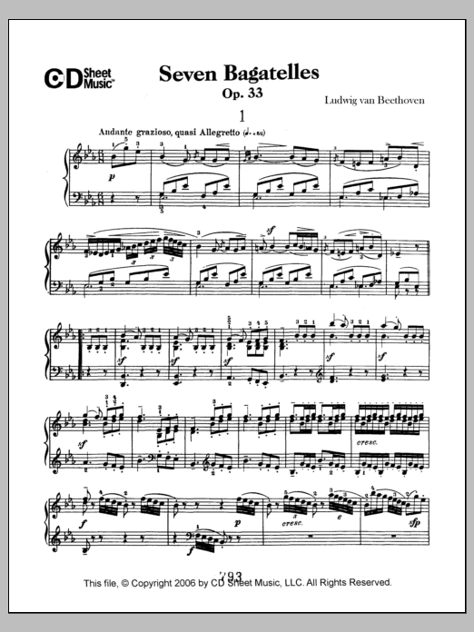 Ludwig van Beethoven Bagatelles (7), Op. 33 sheet music notes and chords arranged for Piano Solo