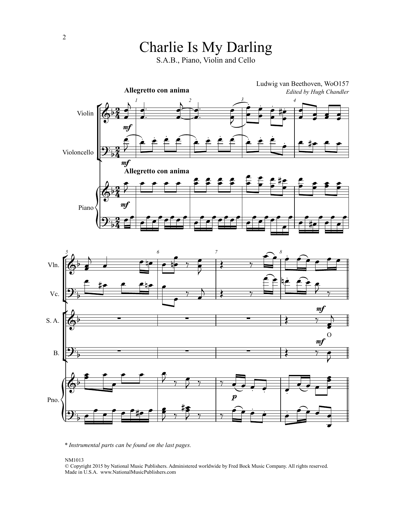 Ludwig van Beethoven Charlie Is My Darling (ed. Hugh Chandler) sheet music notes and chords arranged for SAB Choir