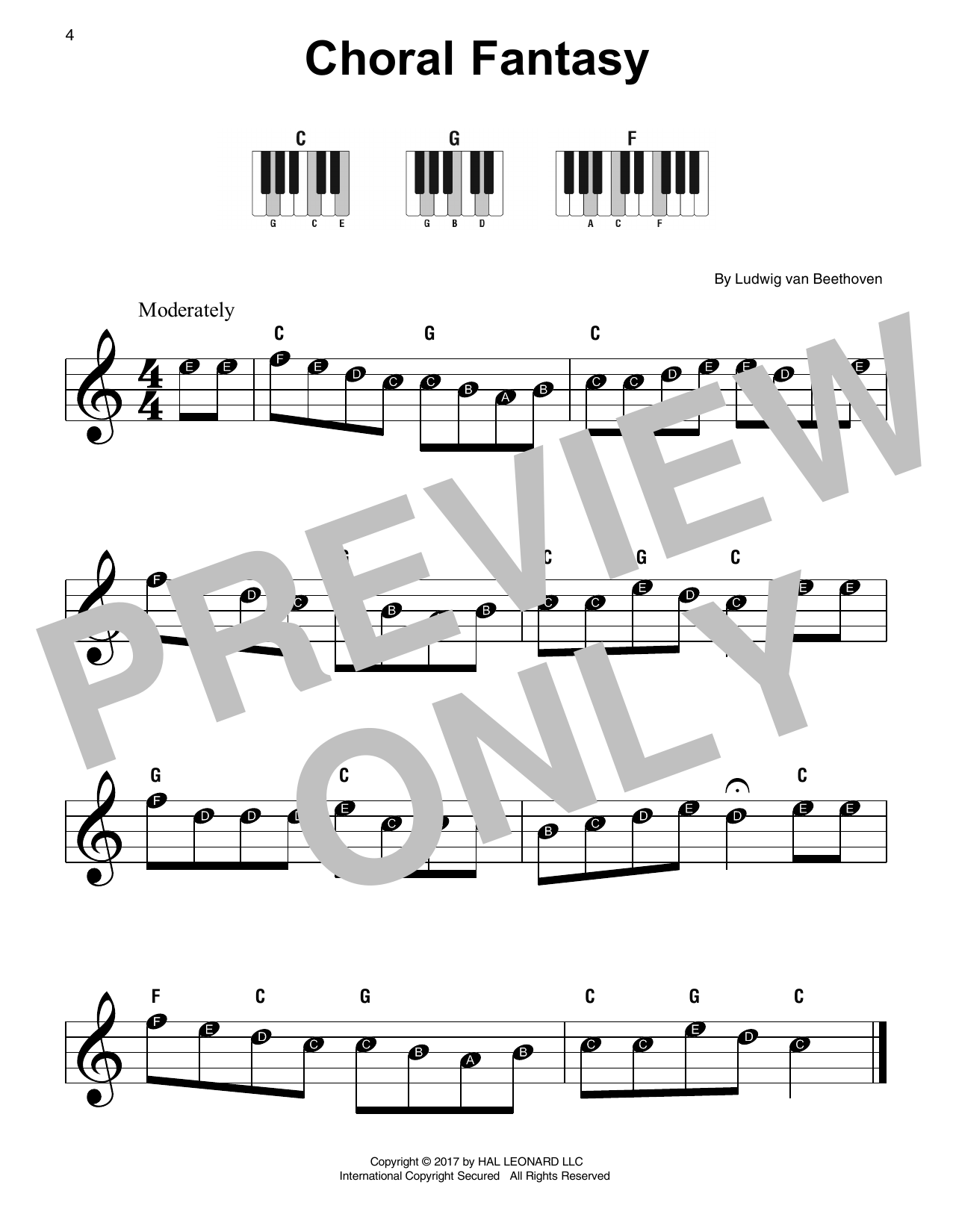 Ludwig van Beethoven Choral Fantasy sheet music notes and chords arranged for Super Easy Piano