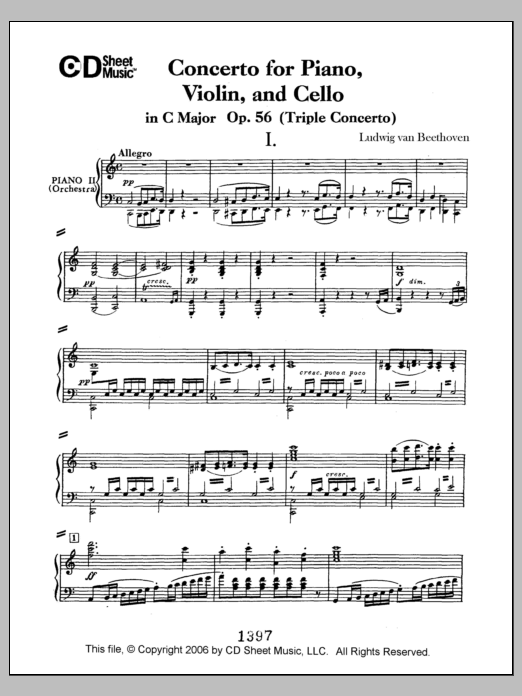 Ludwig van Beethoven Concerto For Piano, Violin, And Cello (triple Concerto), Op. 56 sheet music notes and chords arranged for Piano Solo